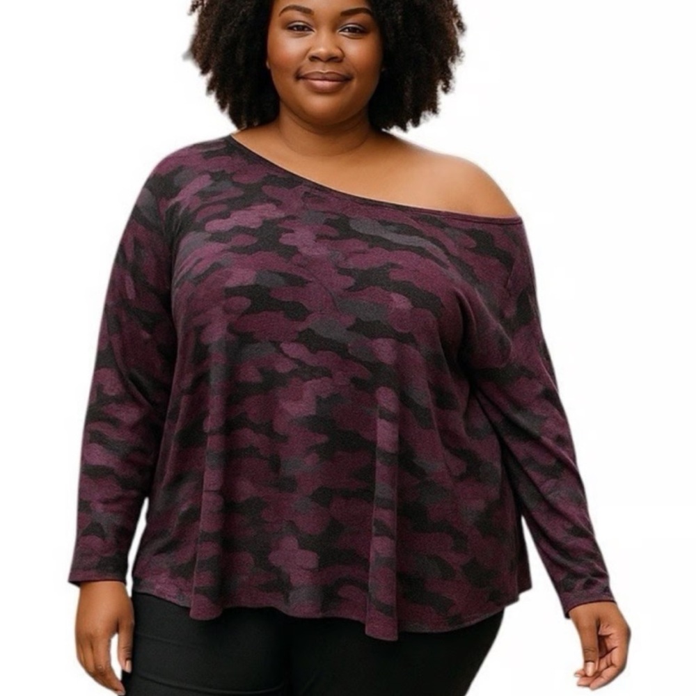 Torrid Purple Camouflage Off-Shoulder super soft sleep shirt